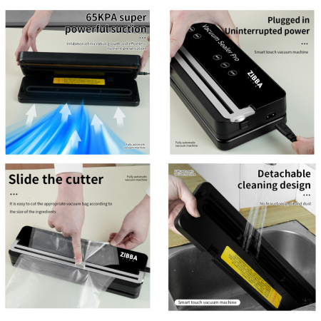 Aparat de Vidat Pro Zibba Life™ cu Putere 120W, Presiunea 65KPA, Banda de lipire de 30cm cu 10 Pungi Incluse, Taiere Role, Vacuum Sigilare Alimente [5]