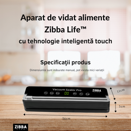 Aparat de Vidat Pro Zibba Life™ cu Putere 120W, Presiunea 65KPA, Banda de lipire de 30cm cu 10 Pungi Incluse, Taiere Role, Vacuum Sigilare Alimente [8]