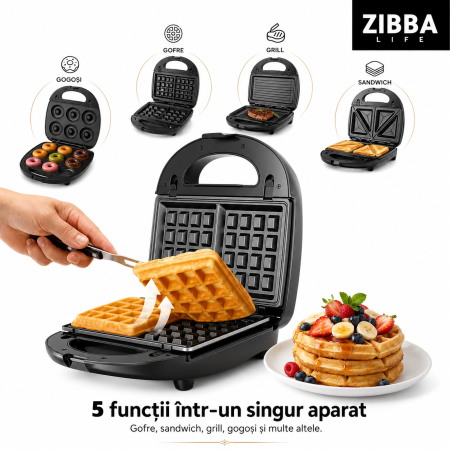 Pentru Bucatarie - Aparat multifuncțional 5-în-1 – grill, sandwich, gofruri, donut, Nuci, 800 W