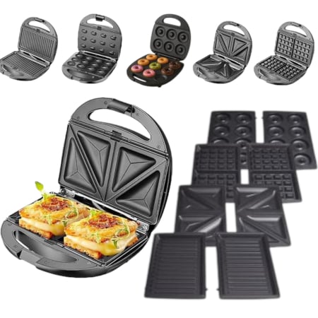Pentru Bucatarie - Aparat multifuncțional 5-în-1 – grill, sandwich, gofruri, donut, Nuci, 800 W