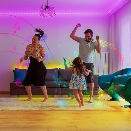 Banda LED RGB 5050 Zibba Life™, 5m, IP65, 60 LED-uri/metru, Control prin Aplicatie si Telecomanda, Compatibila Google Assistant & Alexa [2]