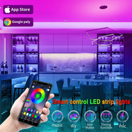 Banda Led de 10 Metri 2 Role x 5m, prin Aplicatie Telefon RGB 5050 IP65, 60 LED-uri/metru, Controler - Zibba Life™ [9]