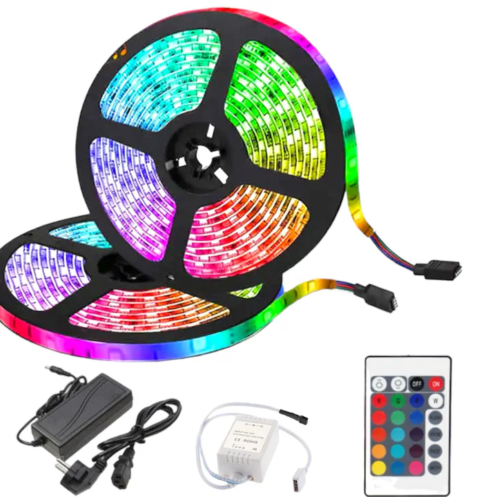 Benzi Led - Banda Led Zibba Life™ 5 Metri, IP65, 5050 RGB cu 56 Leduri/m, Autoadeziva, cu reglare de la Telecomanda