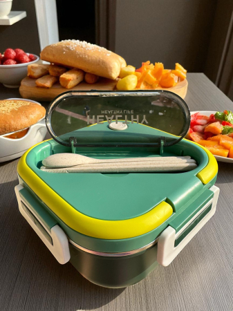 Caserolă Container pentru Prânz cu 3 Compartimente, Interior din Inox Fără BFA, Capacitate 1300ML + Secțiune Tacâmuri | Zibba Life™ [8]