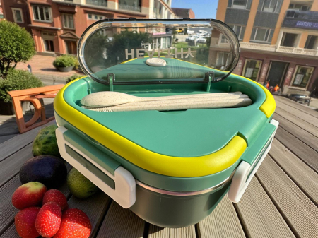 Caserolă Container pentru Prânz cu 3 Compartimente, Interior din Inox Fără BFA, Capacitate 1300ML + Secțiune Tacâmuri | Zibba Life™ [5]