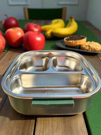 Caserolă Container pentru Prânz cu 3 Compartimente, Interior din Inox Fără BFA, Capacitate 1300ML + Secțiune Tacâmuri | Zibba Life™ [3]