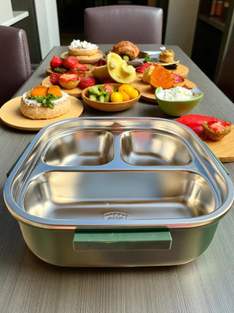 Caserolă Container pentru Prânz cu 3 Compartimente, Interior din Inox Fără BFA, Capacitate 1300ML + Secțiune Tacâmuri | Zibba Life™ [6]