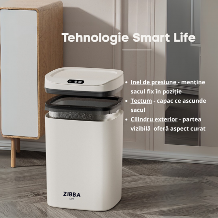 Cos de Gunoi Inteligent Zibba Life™, 20L, cu Senzor de Deschidere Automata, Design Moder, Fara Contact [4]