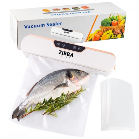 Aparate de vidat si pungi de vidat - Aparat de Vidat Alimente 120W ZIBBA Life™, Compact, 10 Pungi Incluse, Dimensiuni 33x7.5x6 cm – Sigilare Rapida si Eficienta