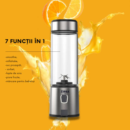 Mini Blender Portabil ZibbaLife™ S-POW, 450ml, 2x1500mAh, 200W, Viteza 20.000rpm, Sticla Borosilicata, Negru [11]