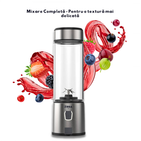 Mini Blender Portabil ZibbaLife™ S-POW, 450ml, 2x1500mAh, 200W, Viteza 20.000rpm, Sticla Borosilicata, Negru [8]