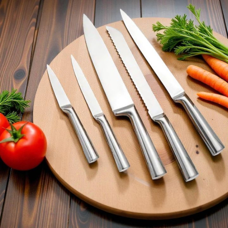 Set 5 Cuțite Bucătărie Profesionale din Oțel Inoxidabil + Suport Elegant din Bambus Natural [2]