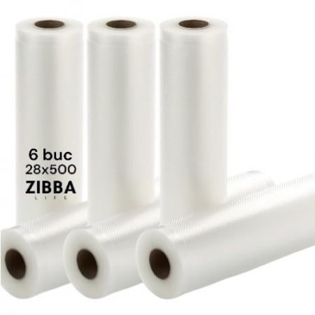 Aparate de vidat si pungi de vidat - Set 6 Role 28 cm x 500 cm Gofrate Pungi de Vidat Zibba Life™, Compatibile cu Orice Aparat de Vidat, Reutilizabile, Fara BPA