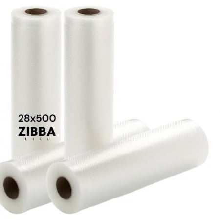 Aparate de vidat si pungi de vidat - Set 4 Role Gofrate Pungi de Vidat Zibba Life™, 28 cm x 500 cm, Compatibile cu Orice Aparat de Vidat, Reutilizabile, Fara BPA
