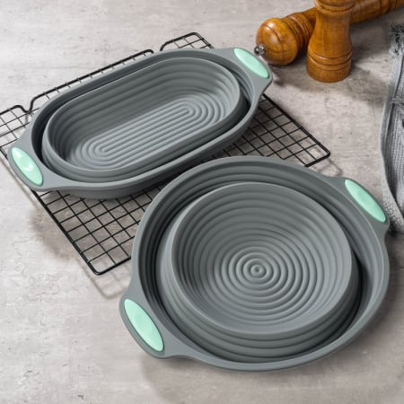 Pentru Bucatarie - Tavi Silicon pentru Copt Zibba Life™, Pentru Friteuza, Air Fryer, Cuptor, Microunde – Termorezistente pana la 230°C, Pliabile, Forme Rotunda si Ovala + BONUS Manusi Silicon pentru Cuptor