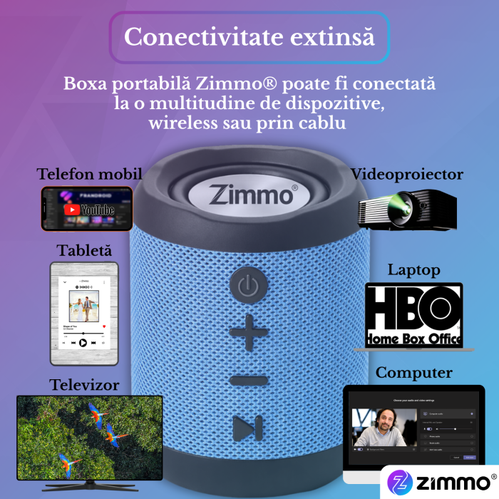 Boxa portabila bluetooth Zimmo® Boombox, Albastru [6]