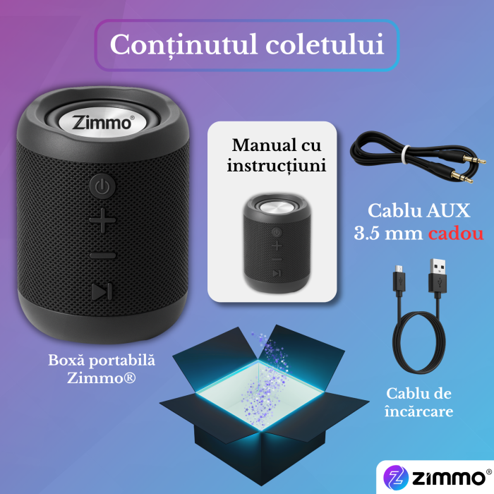 Boxa portabila bluetooth Zimmo® Boombox, Negru [9]