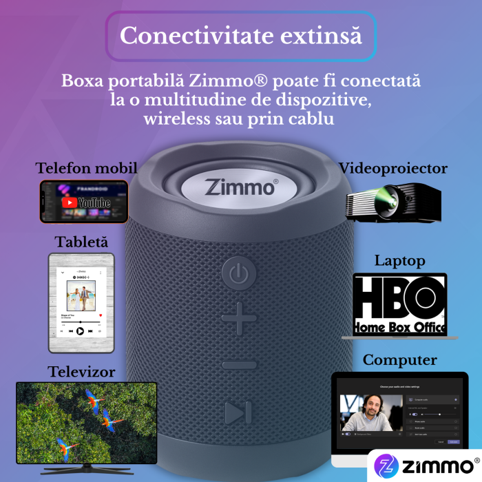 Boxa portabila bluetooth Zimmo® Boombox, Negru [6]