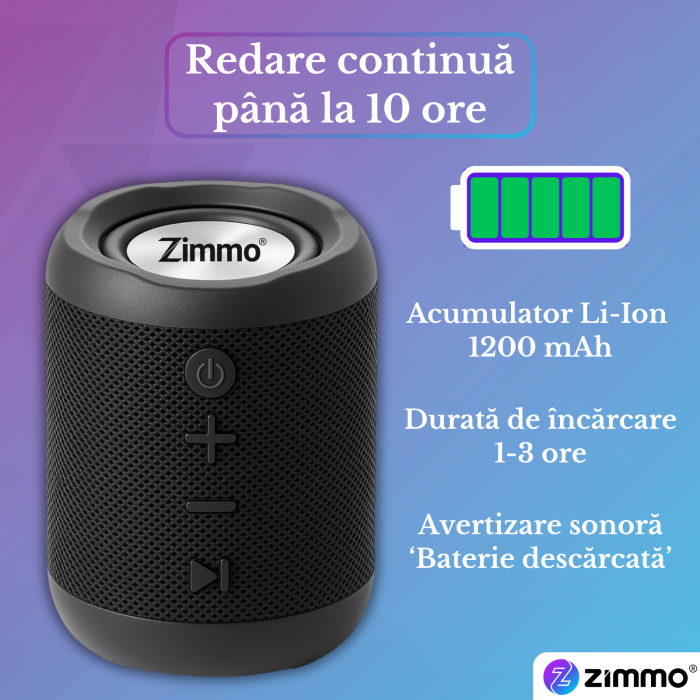 Boxa portabila bluetooth Zimmo® Boombox, Negru [3]