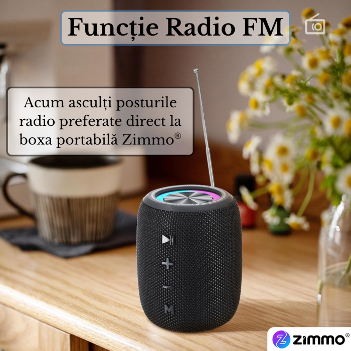 Boxa portabila bluetooth Zimmo® SuperBass, Negru [3]