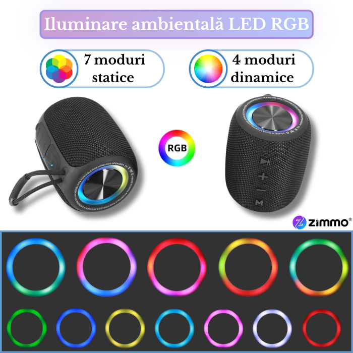 Boxa portabila bluetooth Zimmo® SuperBass, Negru [7]