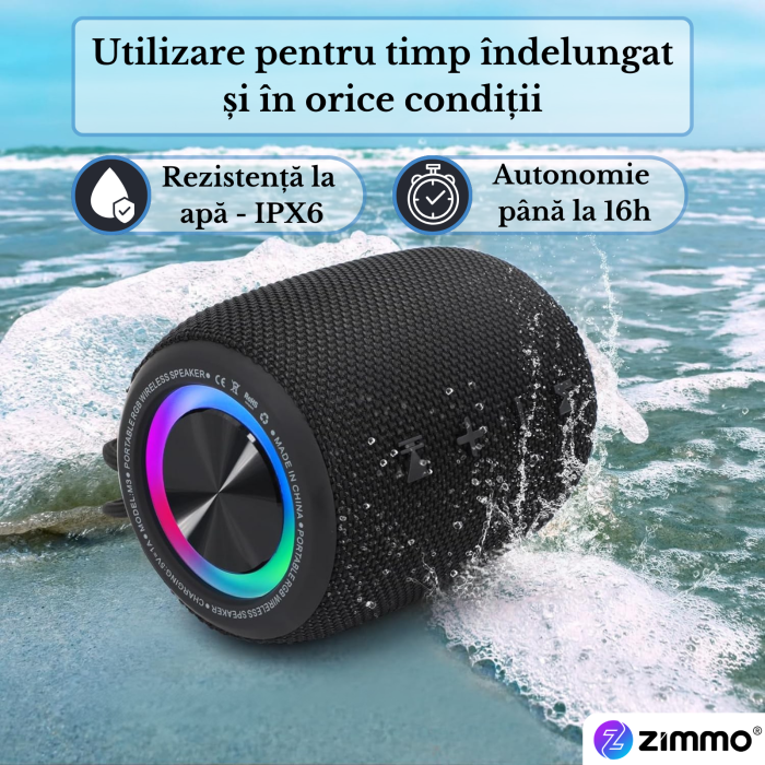 Boxa portabila bluetooth Zimmo® SuperBass, Negru [5]