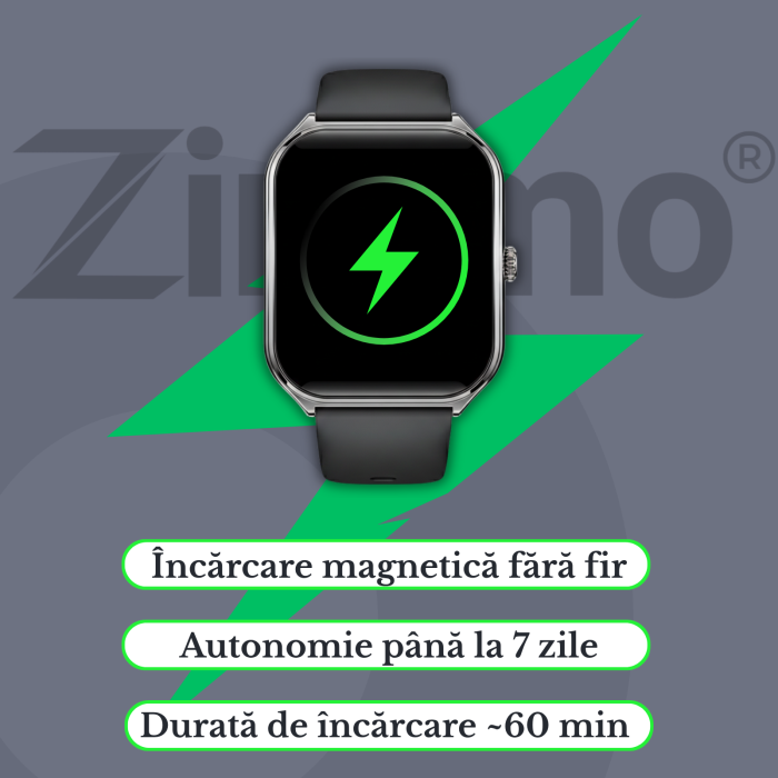 Ceas smartwatch Zimmo®, Ecran curbat, Amoled FullTouch 1.96 inch, Negru [7]