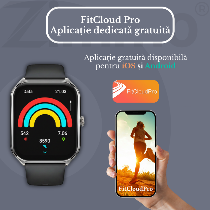 Ceas smartwatch Zimmo®, Ecran curbat, Amoled FullTouch 1.96 inch, Negru [8]
