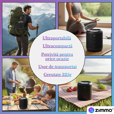 Boxa portabila bluetooth Zimmo® Boombox, Negru [7]
