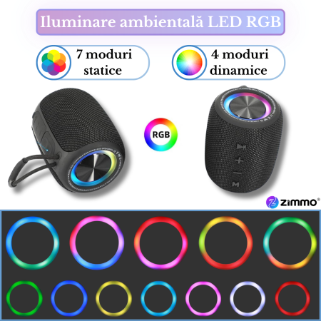 Boxa portabila bluetooth Zimmo® SuperBass, Negru [6]