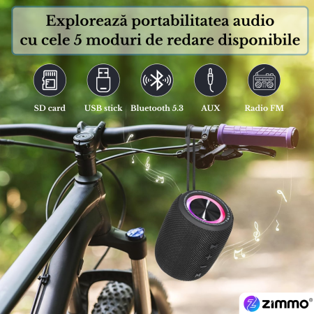 Boxa portabila bluetooth Zimmo® SuperBass, Negru [3]