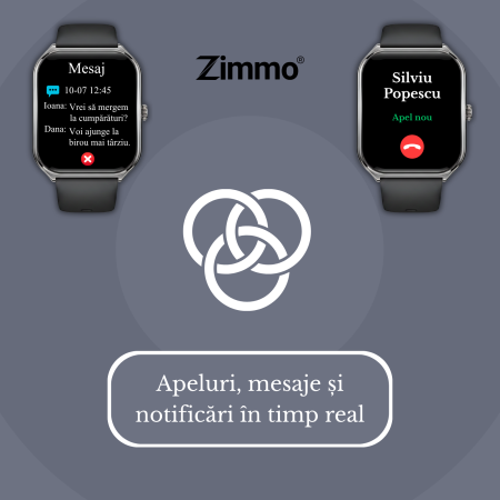 Ceas smartwatch Zimmo®, Ecran curbat, Amoled FullTouch 1.96 inch, Negru [9]