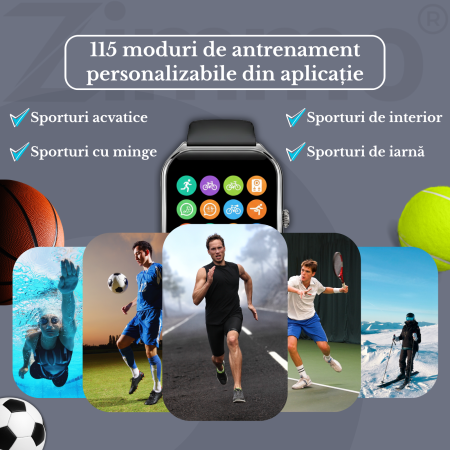 Ceas smartwatch Zimmo®, Ecran curbat, Amoled FullTouch 1.96 inch, Negru [2]