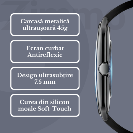 Ceas smartwatch Zimmo®, Ecran curbat, Amoled FullTouch 1.96 inch, Negru [10]