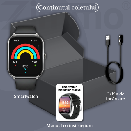 Ceas smartwatch Zimmo®, Ecran curbat, Amoled FullTouch 1.96 inch, Negru [12]