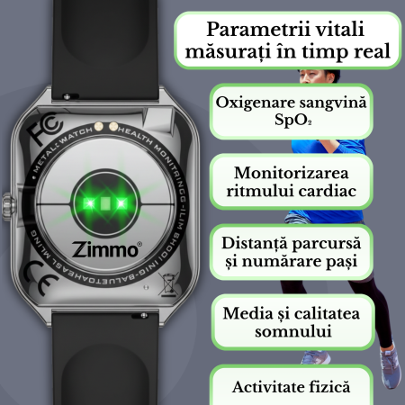 Ceas smartwatch Zimmo®, Ecran curbat, Amoled FullTouch 1.96 inch, Negru [1]