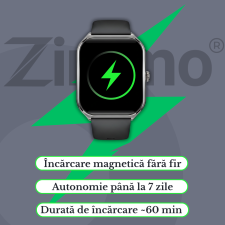 Ceas smartwatch Zimmo®, Ecran curbat, Amoled FullTouch 1.96 inch, Negru [6]
