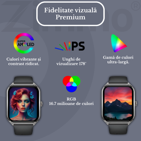 Ceas smartwatch Zimmo®, Ecran curbat, Amoled FullTouch 1.96 inch, Negru [5]