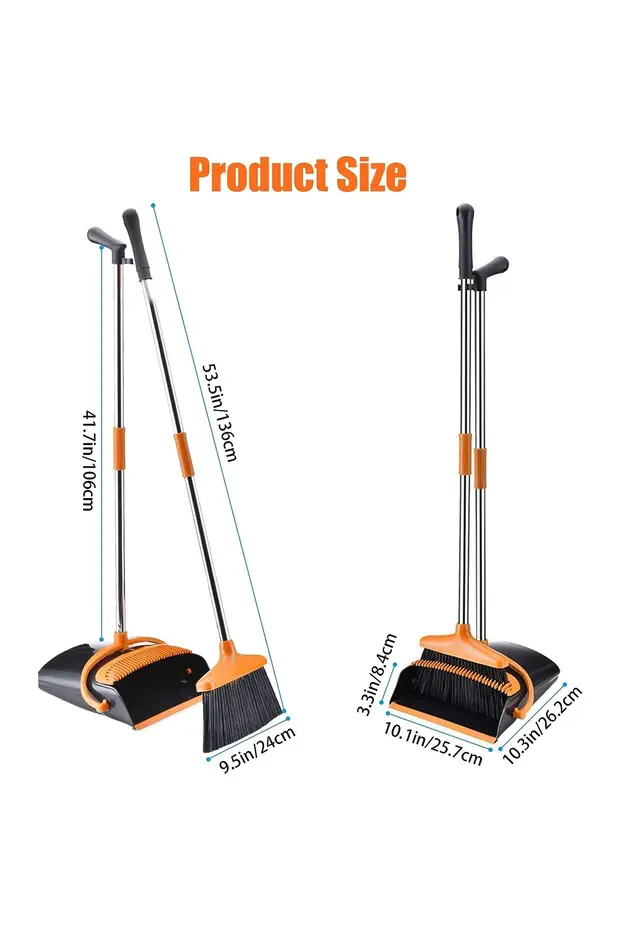 Set mătură și făraș cu coadă ZMR din oțel și plastic, design negru/portocaliu, depozitare verticală, 26x25.5x83 cm, ușor de utilizat și depozitat [2]