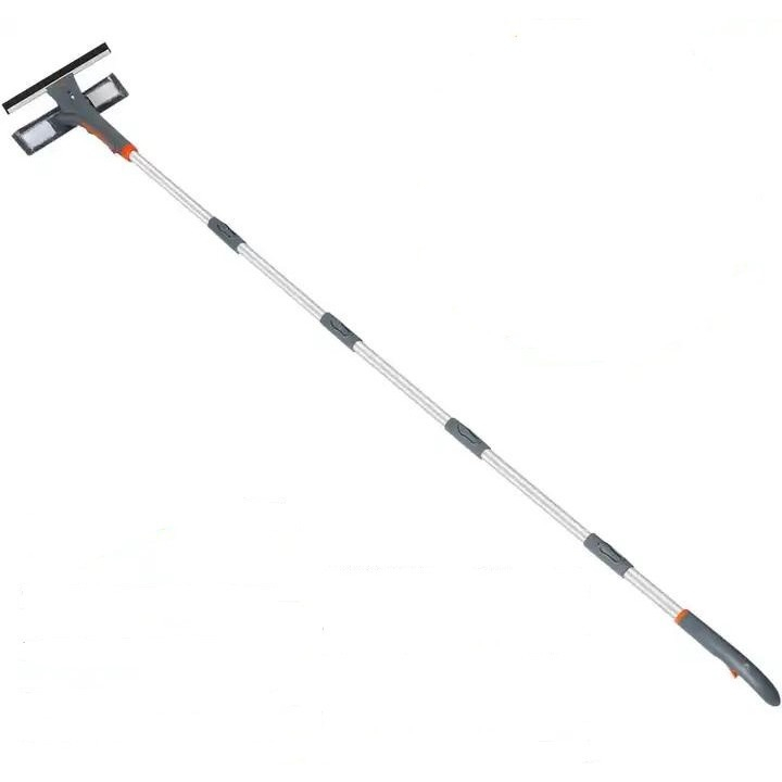 Stergător de geamuri telescopic ZMR cu pulverizator integrat, 2 lavete microfibră, racletă cauciuc, extensibil 25-193 cm, multifuncțional, gri [1]