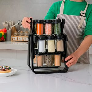 Suport condimente rotativ ZMR, pivotant 360°, multifunctional, portabil, ABS și sticlă, negru, 34x23 cm [5]