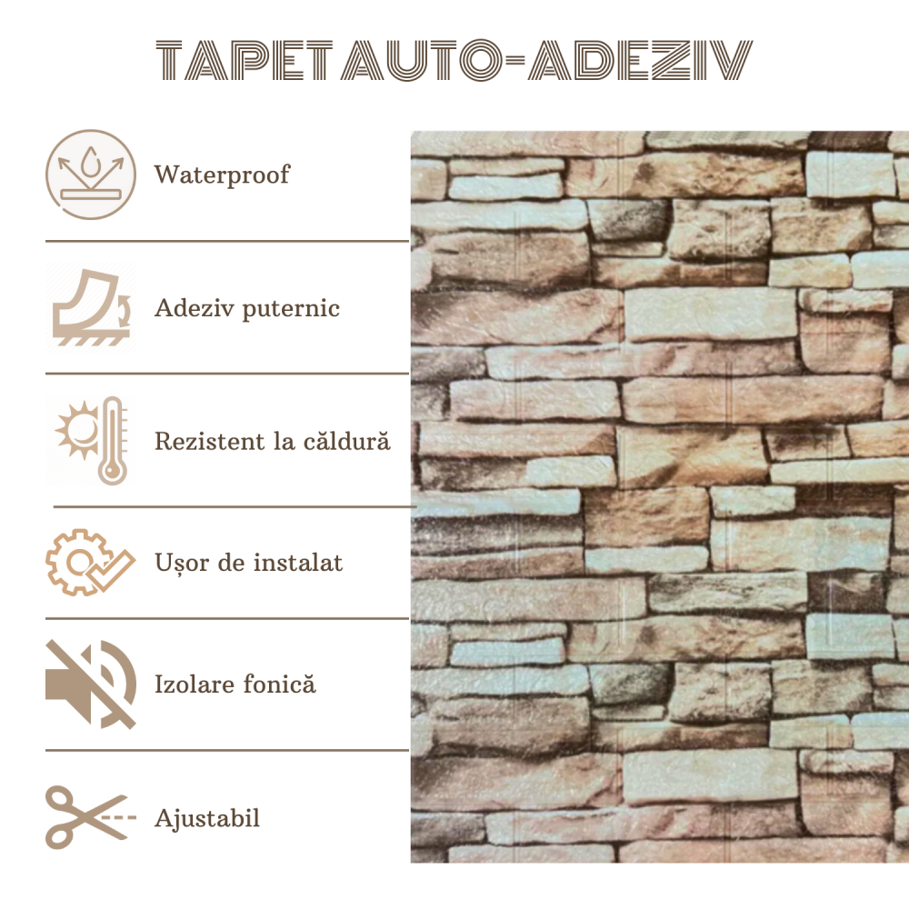 Set 10 Panouri Decorative Autoadezive 3D ZMR, 70x77 cm, Design 'Piatra Alb-Gri', Grosime 3 mm, Material PVC Rezistent, Acoperire: 5,4 mp – Adauga Rusticitate in Living sau Spatii Comerciale [4]