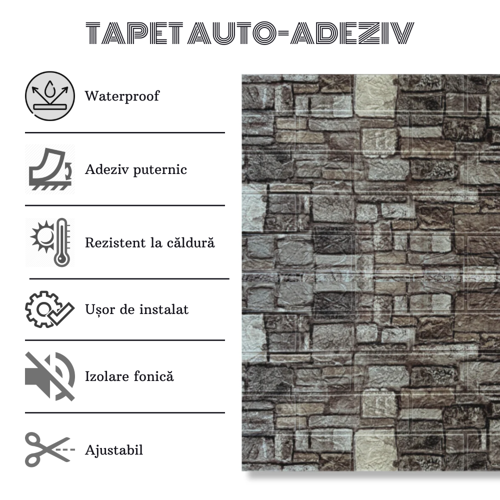 Set 10 Panouri Decorative Autoadezive 3D ZMR, 70x77 cm, Model 'Eleganta din Piatra Rustica', Grosime 3 mm, Material PVC Rezistent, Acoperire: 5,4 mp – Un Aspect Autentic cu Tonuri Naturale [4]