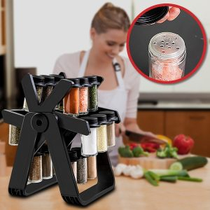 Suport condimente rotativ ZMR, pivotant 360°, multifunctional, portabil, ABS și sticlă, negru, 34x23 cm [4]