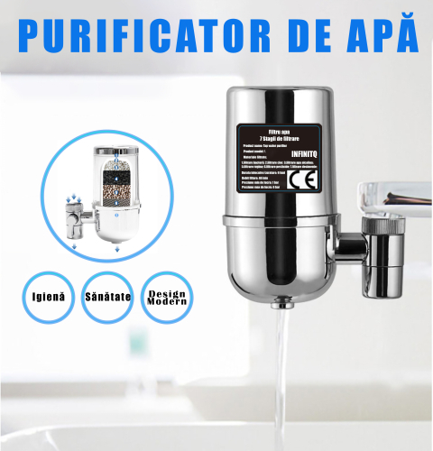 Filtru de apă pentru robinet ZMR, capacitate 50.000L, 7 etape filtrare, cartuș reutilizabil, elimină impurități, clor și metale grele, montaj rapid, argintiu [4]