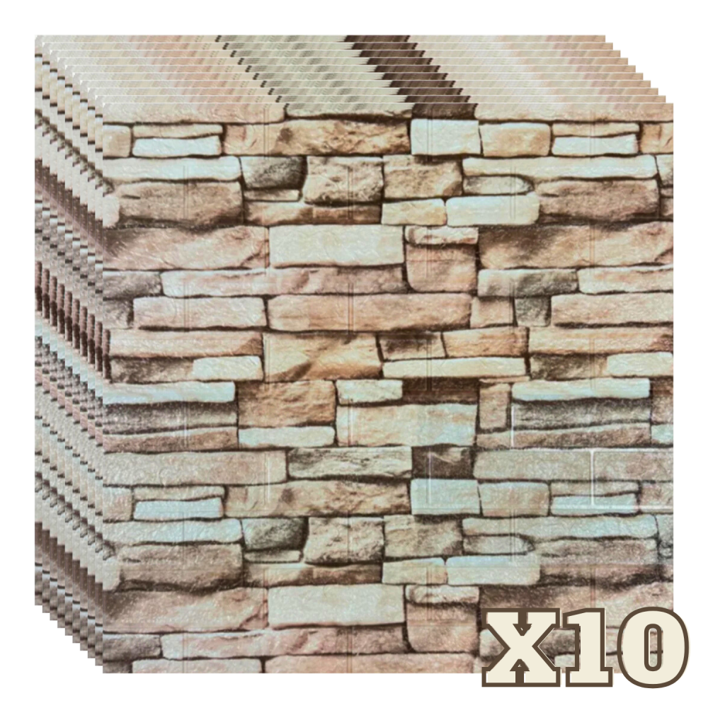 Set 10 Panouri Decorative Autoadezive 3D ZMR, 70x77 cm, Design 'Piatra Alb-Gri', Grosime 3 mm, Material PVC Rezistent, Acoperire: 5,4 mp – Adauga Rusticitate in Living sau Spatii Comerciale [1]