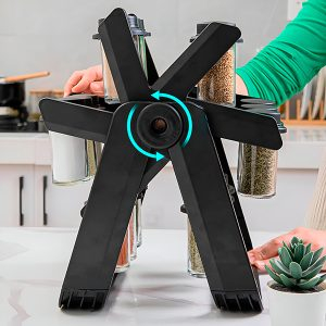 Suport condimente rotativ ZMR, pivotant 360°, multifunctional, portabil, ABS și sticlă, negru, 34x23 cm [3]