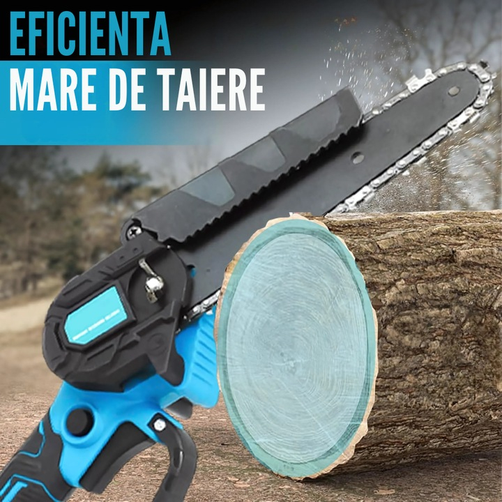 Mini Fierăstrău cu lanț ZMR 8 inch brushless, 2 baterii Li-Ion 2600 mAh, sistem lubrifiere și reglare automată, electric, portabil, albastru/negru [4]