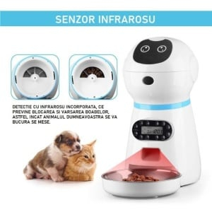 Hrănitor automat ZMR pentru câini și pisici, rezervor 3.5L, funcție smart cu programare și sunet de hranire, distribuitor hrană uscată, ușor de curățat [3]