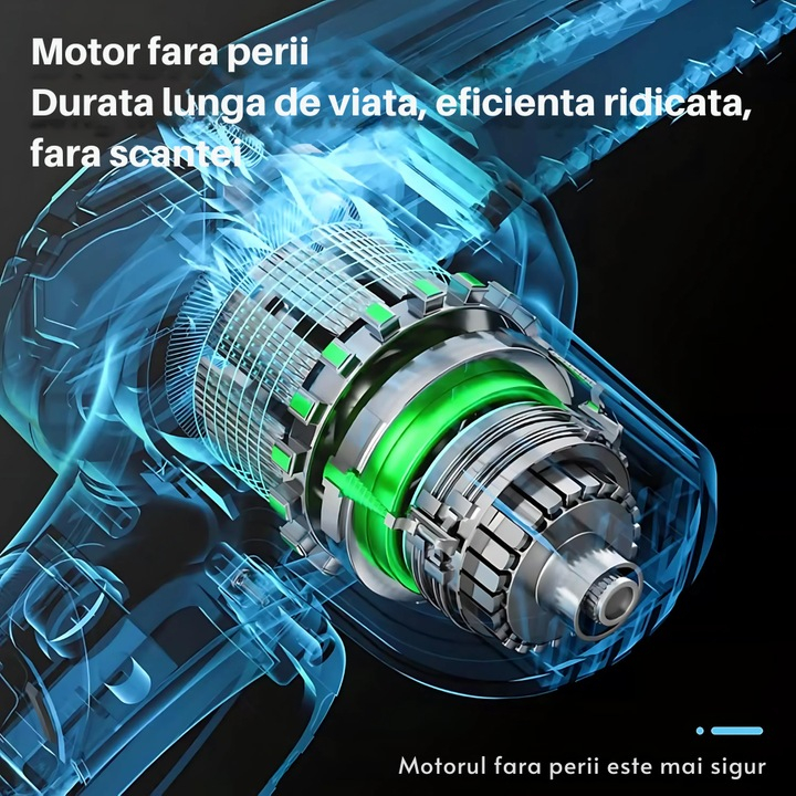 Mini Fierăstrău cu lanț ZMR 8 inch brushless, 2 baterii Li-Ion 2600 mAh, sistem lubrifiere și reglare automată, electric, portabil, albastru/negru [3]